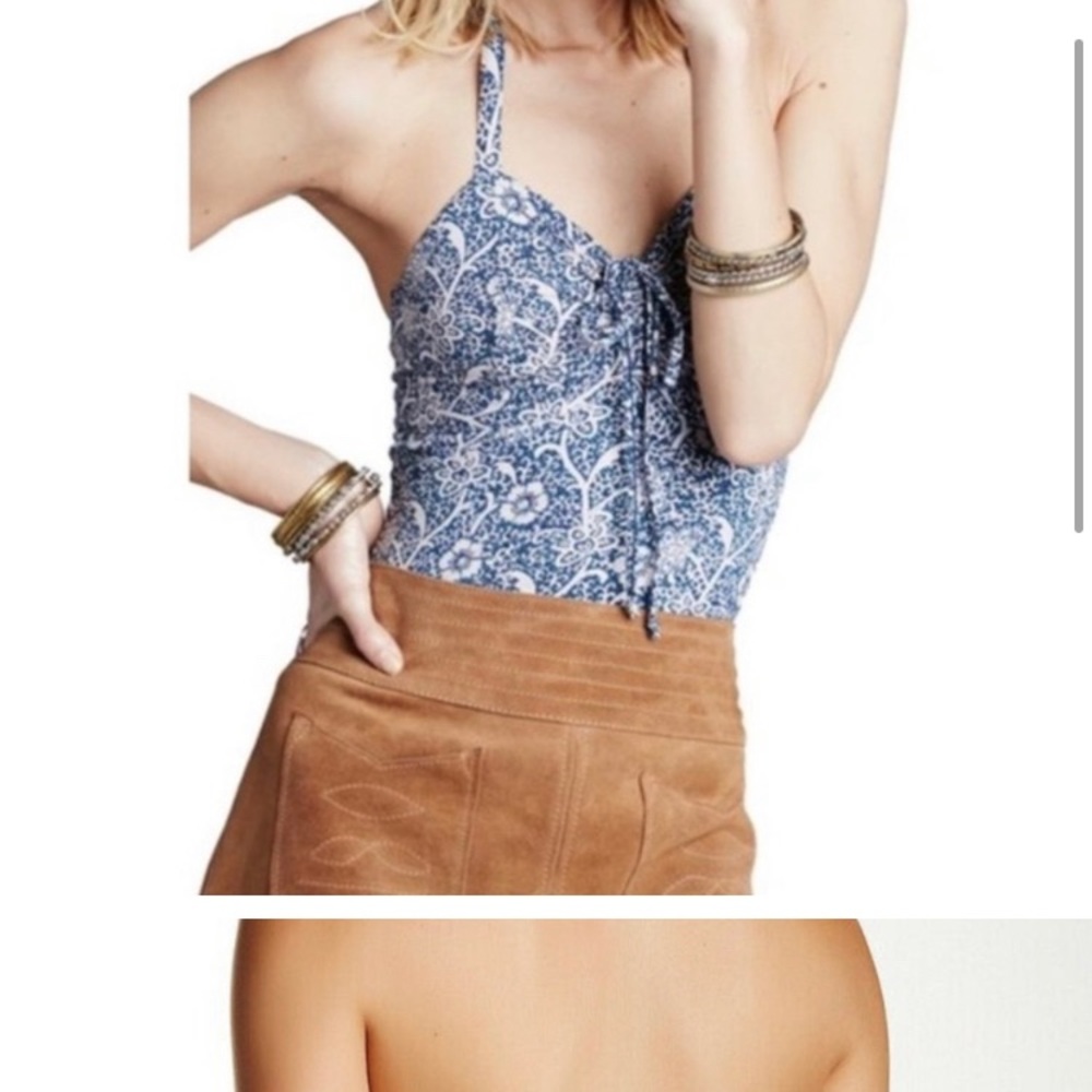 FREE PEOPLE HULA FLORAL BLUE TANK TOP 🔥NWT🔥 WOMENS MEDIUM - Picture 2 of 6